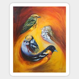 Bird Swirl Oil Painting with Warm Color Palette Sticker